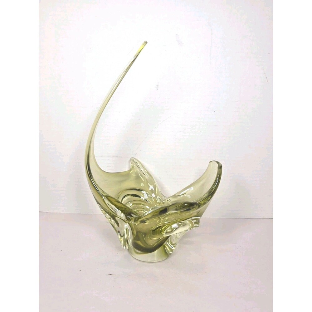 Chalet of Canada Art Glass Olive Green Basket MCM Vase Altered READ